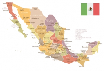  Magnetic map of Mexico, illustrated, colored
