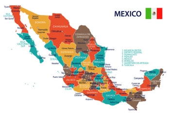  Magnetic map of Mexico, illustrated, colored