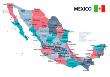  Magnetic map of Mexico, illustrated, colored