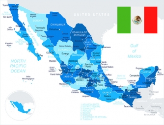  Magnetic map of Mexico, illustrated, blue