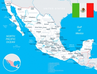  Magnetic map of Mexico, illustrated, colored