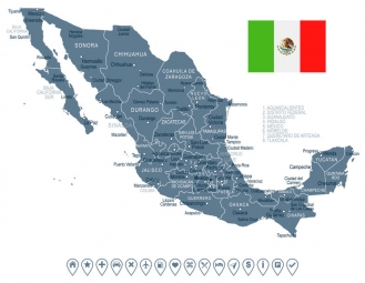  Magnetic map of Mexico, illustrated, grey