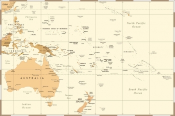  Magnetic map of Australia and Oceania, vintage, beige
