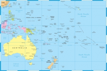 Magnetic map of Australia and Oceania, political, colored
