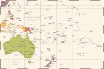  Magnetic map of Australia and Oceania, illustrated, colored