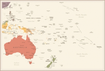  Magnetic map of Australia and Oceania, vintage, colored