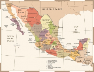  Magnetic map of Mexico, vintage, colored