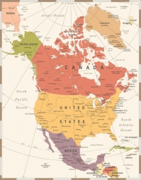  Magnetic map of North America, vintage, colored