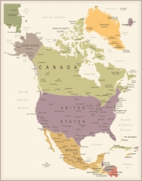  Magnetic map of North America, vintage, colored
