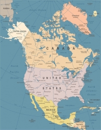  Magnetic map of North America, illustrated, colored
