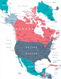 Magnetic map of North America, illustrated, colored