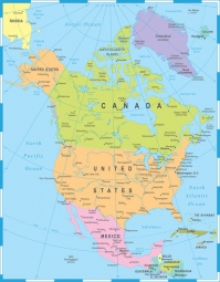  Magnetic map of North America, political, colored