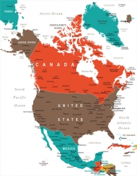 Magnetic map of North America, illustrated, colored