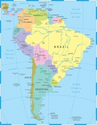  Magnetic map of South America, political, colored