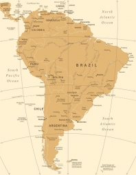  Magnetic map of South America, vintage, beige