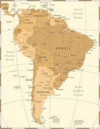 Magnetic map of South America, vintage, beige