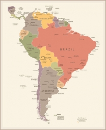  Magnetic map of South America, vintage, colored