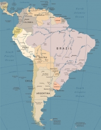  Magnetic map of South America, illustrated, colored