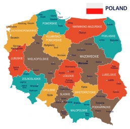  Magnetic map of Poland, illustrated, colored