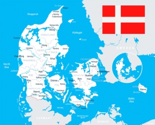  Magnetic map of Denmark, illustrated, colored