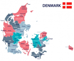  Magnetic map of Denmark, illustrated, colored