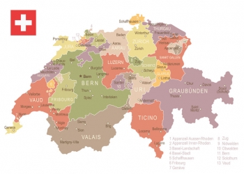  Magnetic map of Switzerland, illustrated, colored
