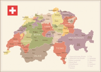  Magnetic map of Switzerland, illustrated, colored
