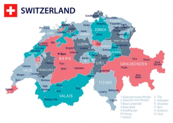  Magnetic map of Switzerland, illustrated, colored