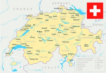  Magnetic map of Switzerland, illustrated, colored