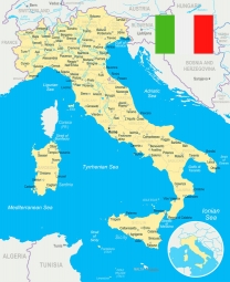  Magnetic map of Italy, illustrated, colored
