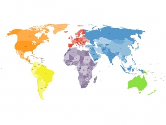  Magnetic map of world, illustrated, colored