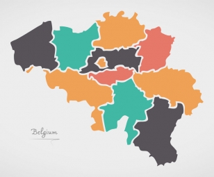  Magnetic map of Belgium, illustrated, colored