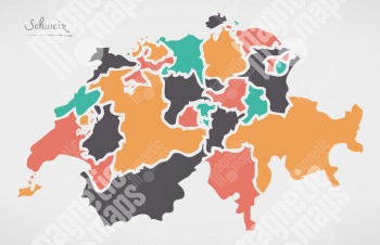  Magnetic map of Switzerland, illustrated, colored