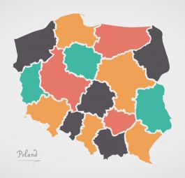  Magnetic map of Poland, illustrated, colored