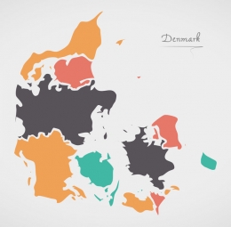  Magnetic map of Denmark, illustrated, colored