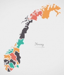  Magnetic map of Norway, illustrated, colored