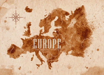  Magnetic map of Europe, watercolor, brown