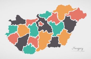  Magnetic map of Hungary, illustrated, colored