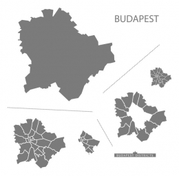  Magnetic map of Budapest, illustrated, grey