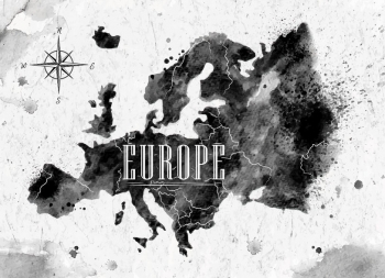  Magnetic map of Europe, watercolor, black