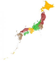  Magnetic map of Japan, administrative, colored