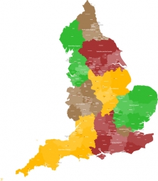  Magnetic map of England, administrative, colored
