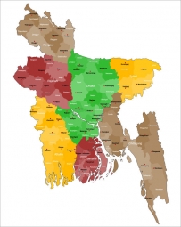  Magnetic map of Bangladesh, administrative, colored