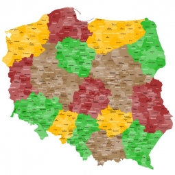  Magnetic map of Poland, administrative, colored