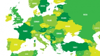  Magnetic map of Europe, illustrated, green-yellow